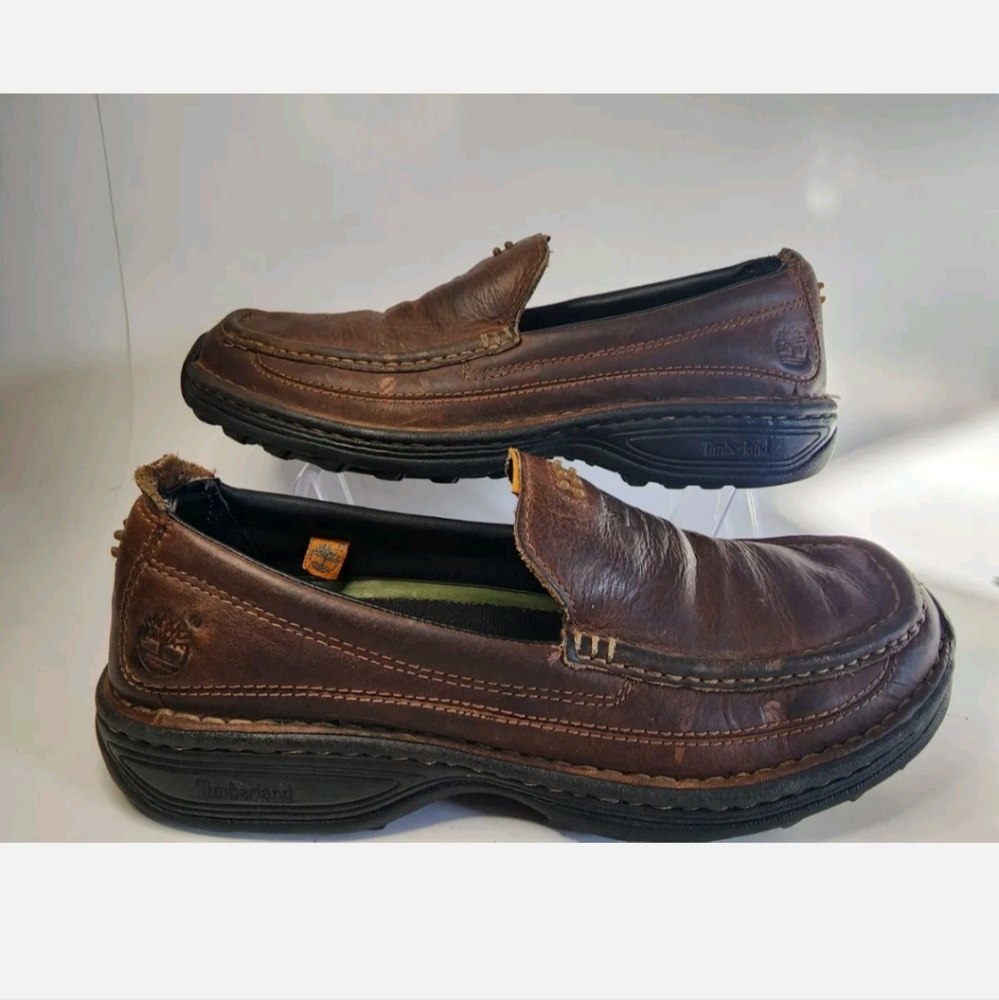 Timberland Saluto Slip On Brown Leather Loafers Shoes Men's Size 8.5